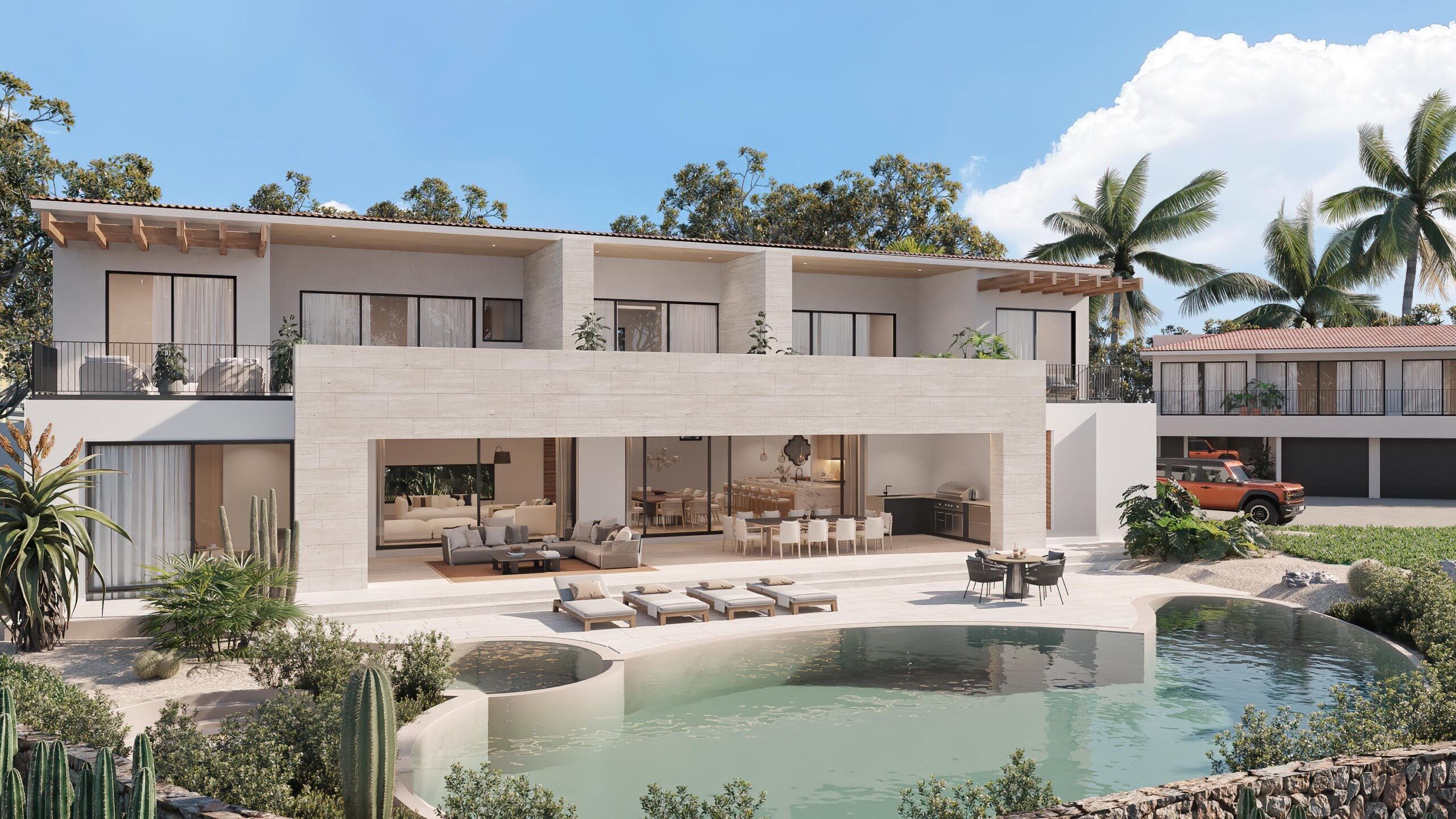 Querencia Section 18- Horizontes Welcome to Horizontes 3, an exquisite custom-made home located within San José del Cabo's most sought-after community, Querencia. Surrounded by Tom Fazio's signature golf course, recognized as one of the best in the country, this stunning residence is just a short golf cart ride from the prestigious 5-star Club House. This remarkable 6-bedroom, 6.5-bathroom home elevates luxury living with a fresh vision of architecture and design. The layout features a cozy family room, an expansive bunk bed bedroom on the lower level, and a spacious maid's quarters with an independent entrance, making it ideal for entertaining family and friends.The property boasts outdoor living spaces, including tranquil green areas, an outdoor kitchen, an infinity pool, a jacuzzi, and ocean and ravine for sale