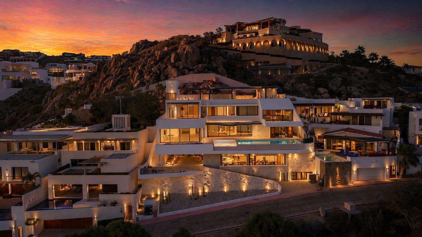 Querencia Section 18- Horizontes Welcome to Horizontes 3, an exquisite custom-made home located within San José del Cabo's most sought-after community, Querencia. Surrounded by Tom Fazio's signature golf course, recognized as one of the best in the country, this stunning residence is just a short golf cart ride from the prestigious 5-star Club House. This remarkable 6-bedroom, 6.5-bathroom home elevates luxury living with a fresh vision of architecture and design. The layout features a cozy family room, an expansive bunk bed bedroom on the lower level, and a spacious maid's quarters with an independent entrance, making it ideal for entertaining family and friends.The property boasts outdoor living spaces, including tranquil green areas, an outdoor kitchen, an infinity pool, a jacuzzi, and ocean and ravine for sale