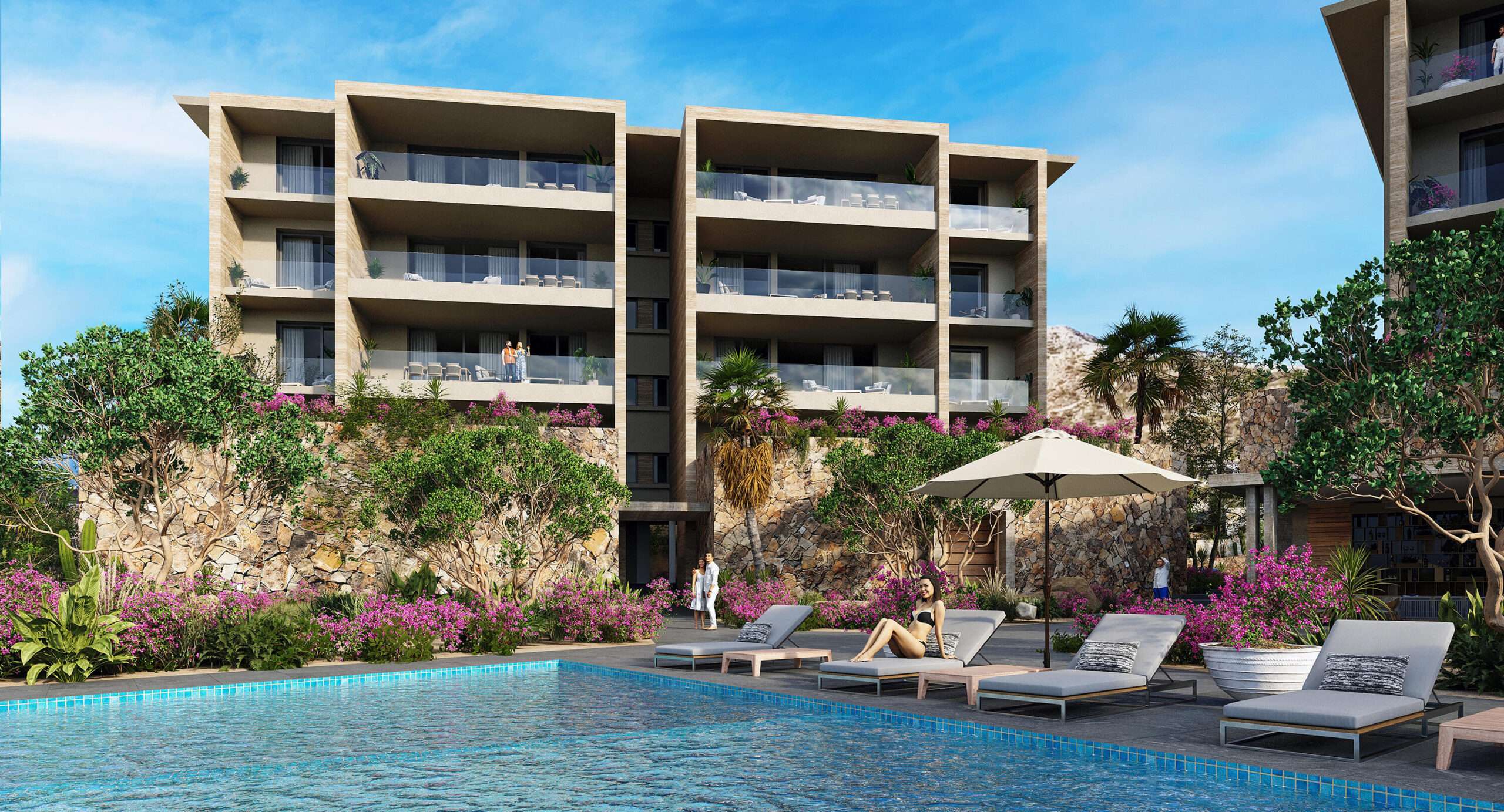 Querencia La Reserva At Querencia Welcome to La Reserva in Los Cabos Querencia, by Tempo Development. This sixteen-unit boutique development sits on two-acres and is due for completion in spring 2026. These three-bedroom, plus study residences or four-bedroom are carefully designed with on-site amenities, including the owners' indoor-outdoor fitness center, heated pool with jetted-spa, and owner's lounge. Residence B-301 is a four-bedroom unit on the third floor. Querencia offers a Tom Fazio golf course and club amenities. La Reserva is in the Horizantes subdivision, three minutes from the entry gate and beach club, and five minutes to the club village. See Supplement Features:Other features include an open floor-plan, ten foot high ceilings, professional kitchen with waterfall island and laundry room. The finishings reflect the natural surroundings with travertine marble floors, Parota and Oak wood cabinets and doors, neutral color pallet, and flagstone rock walls. The air-conditioned space is 2,800 square feet plus a terrace area of 667 square feet. Owners qualify to apply for a social or golf membership. Querencia recently completed its owners beach club with easy access from within the gates. La Reserva has been mindfully designed by Carranza Ruiz Arquitectos and developed by Tempo Development.Construction began March of 2024.Ask about the outdoor grill station, wine fridge, hurricane shutters and outdoor fire-pit upgrades.Water purification provided for each building. A gas generator will be provided for each unit. – Hoizonte, San Jose Corridor, BS