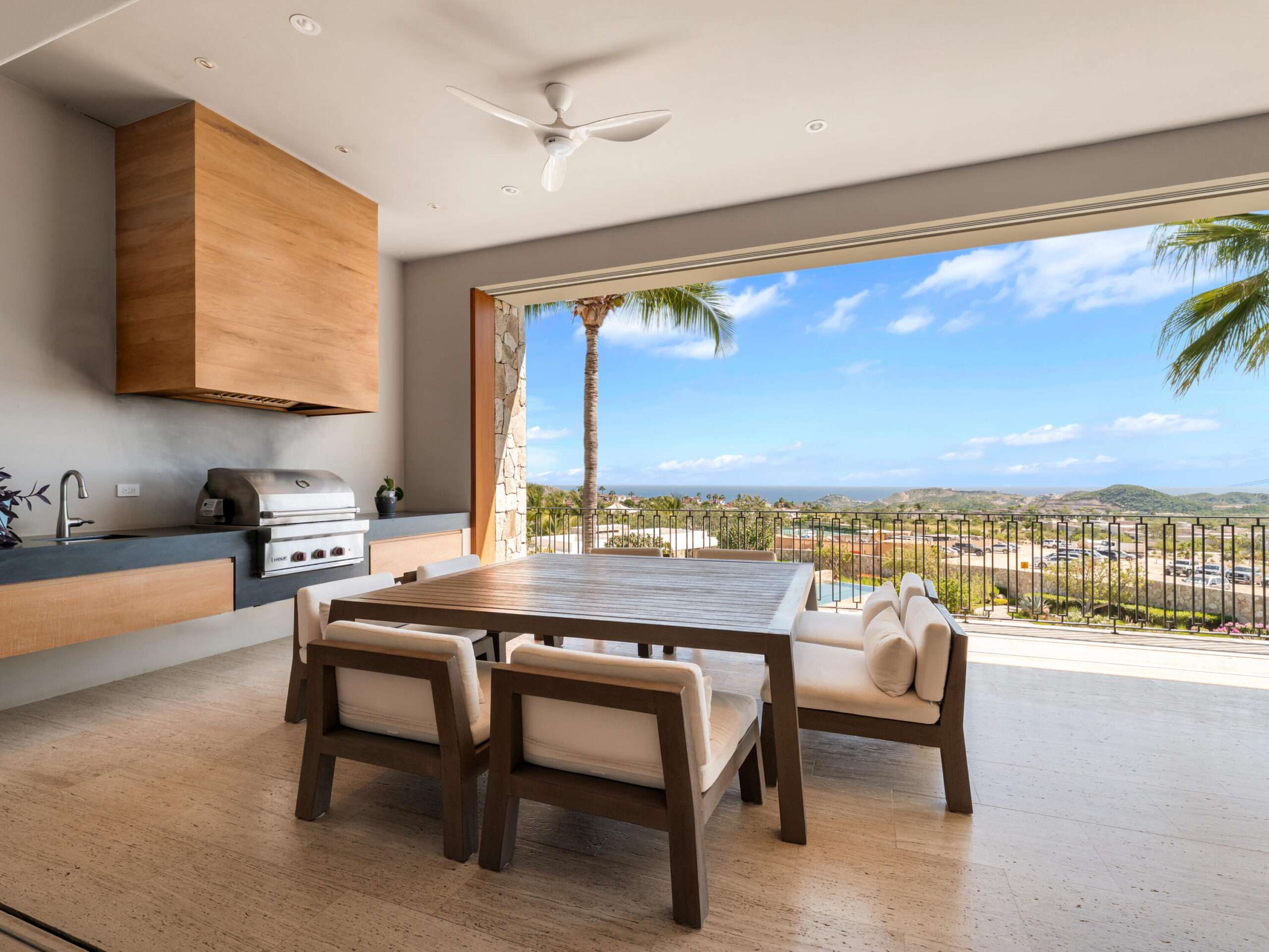 Querencia Section 6- Las Verandas Discover refined living in Verandas B-201, a beautifully appointed 4-bedroom, 4.5-bath residence ideally located within Querencia's most sought-after enclave. This elegant second-floor home seamlessly combines modern luxury with the warmth of coastal living, offering expansive interior and exterior spaces designed for both relaxation and entertainment.B-201 has been thoughtfully modified to include a private maid's/nanny's quarters and a dedicated office, enhancing functionality and versatility for full-time residents or those seeking additional service and work space. The open-concept layout flows from a chef's kitchen to the generous living and dining areas, all extending toward an oversized covered terrace that captures panoramic ocean, golf course, and desert – Las Verandas Condo, San Jose Corridor, San Jose Corridor, BS